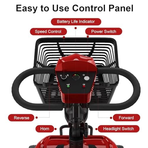 Powered Mobility Scooter, 265 lbs All Terrain Foldable Electric Scooter for Adults,Travel,Long Range Power Extended Battery with Charger,Basket and LED Light (Red) 5