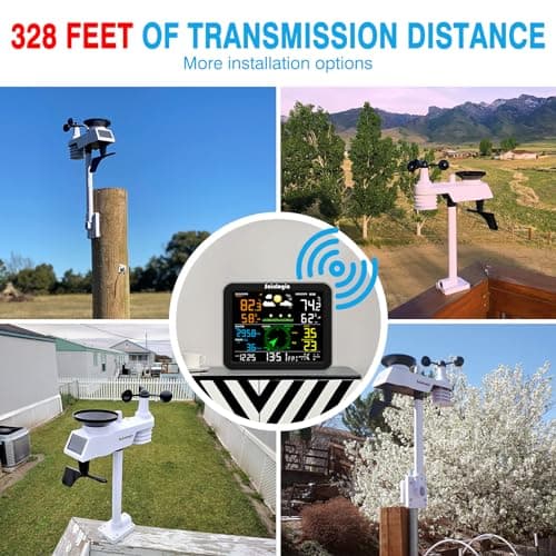 Sainlogic Weather Station Wireless Indoor Outdoor, Weather Station with Rain Gauge and Wind Speed/Direction, Temperature, Humidity, Air Pressure, Weather Forecast, Moon Phase, and Alarm, Black No WiFi 5