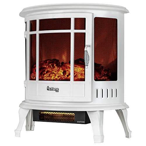 e-Flame USA Regal Freestanding Electric Fireplace Stove - 3-D Log and Fire Effect (White) 2
