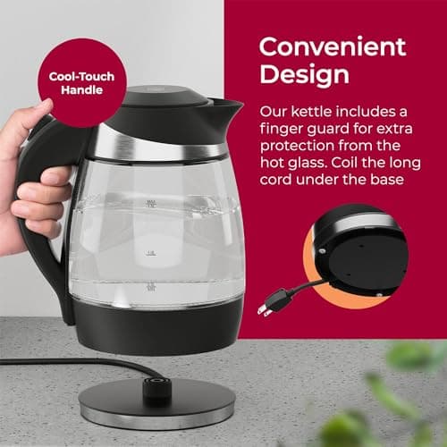 Mueller Living Electric Kettle, Electric Tea Kettle for Boiling Water, 1500W SpeedBoil with Automatic Shutoff, 1.8L Cordless with LED Light, Borosilicate Glass Tea Kettle Pot Water Heater, BPA Free 9