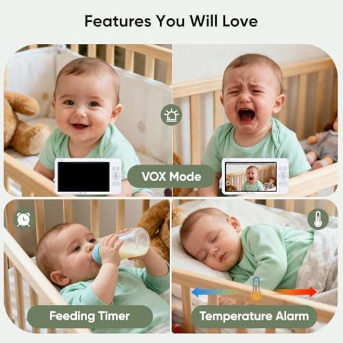 bonoch MegaView Baby Monitor with 2 Cameras, 7" 720P HD Split Screen Baby Monitor No WiFi, Video Monitor with Camera and Audio, 6000mAh, VOX Mode, 2 Way Audio, Remote PTZ, Auto Night Vision 9