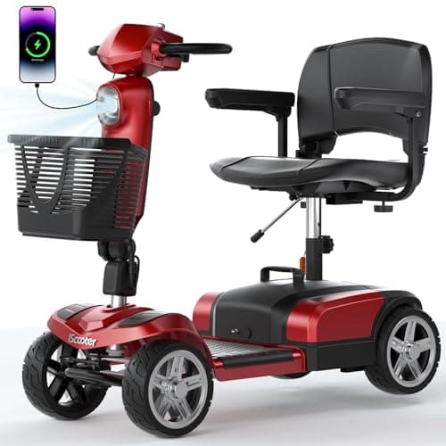 iScooter X-03 Mobility Scooter, Electric Wheelchair Device, 4 Wheel Mobility Scooter for Adults, with LED Headlight, Basket, Back-Up Alarm Bell, Larger Space, Detachable, Lightweight and Convenient