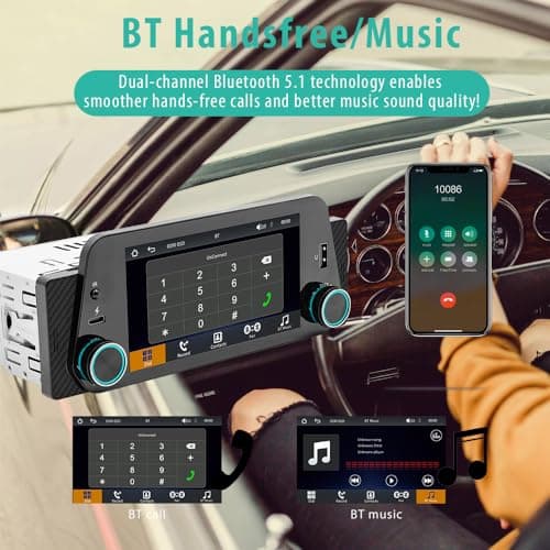 [Wireless] 300PPI Ultra-Clear Single Din Car Stereo with Wireless Apple CarPlay/Android Auto, 5 Inch Touchscreen Radio with USB Type-C Fast Charge, Bluetooth Handsfree, Waterproof Backup Camera 7