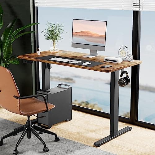 Smug Standing Desk, Adjustable Height Electric Sit Stand Up Down Computer Table, 40x24 Inch Ergonomic Rising Modern Lift Motorized Gaming Desktop Workstation for Work Home Office, Rust Brown 8