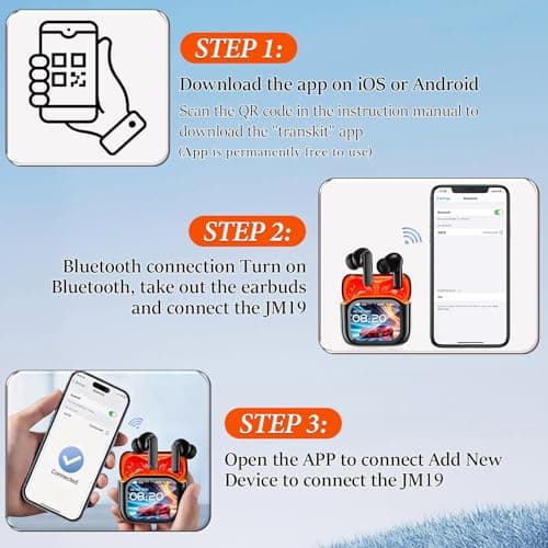 hepanio Ne20 Earbuds,Ai Translation Ear Buds Real Time,2025 New Ne20 Translation Earbuds Real Time, LCD Touch Screen,48db Intelligent Noise Reduction,Hd Stereo Sound,Ipx6 Water-Resistant (Black) 5