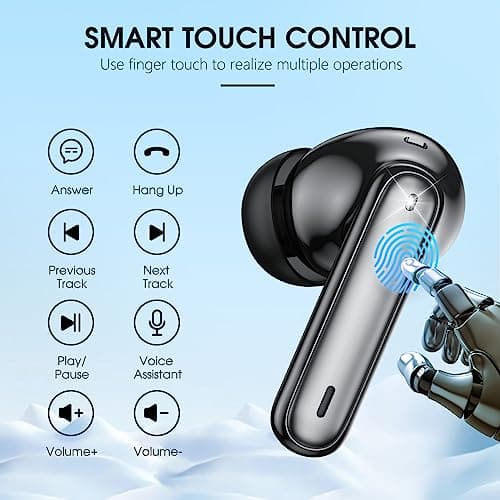 Wireless Earbuds Bluetooth 5.3 Headphones 40 Hrs Playtime with LED Display, Deep Bass Stereo and Noise Cancelling Bluetooth Earbuds HD Mics IPX7 Waterproof Ear Bud for iPhone and Andorid, Metal Black 7