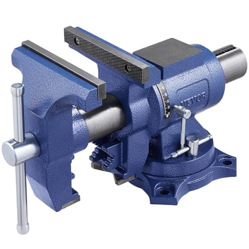 VEVOR Heavy Duty Bench Vise, 6-1/2" Jaw Width, 5" Max Jaw Opening Multi-Purpose Ductile Iron Bench Vise with Anvil, 360° Swivel Base Head, 3" Throat, 5620 lbs Clamp Force, for Pipe Repairing 9