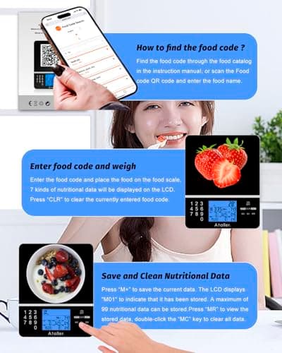Ataller Food Scale with Nutritional Calculator, Kitchen Diet Scale, Digital Food Calorie Counting Scale for Meal Prep, Kitchen, Baking, Weight Loss, Resolution 1g, Max 5kg 11Ib, Tempered Glass, Black 5