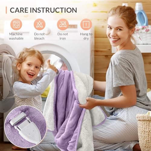 HOMLYNS LuxeHeat Heated Blanket Electric Blanket, Soft Flannel Sherpa Heated Throw, Heating Blanket with 5 Heat Settings, 3 hrs Timer Auto Shut Off (50x60 inches, Purple) 9