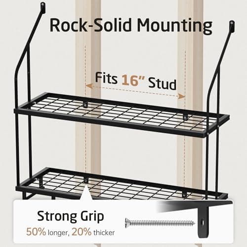 KES 30-Inch Pot Rack Wall Mounted with 8 Secure Lid Holders & 12 Sturdy Hooks, 2-Tier Kitchen Hanging Pot and Pan Organizer, Ample Storage for Tall Cookware, KUR215S75C-BK 8