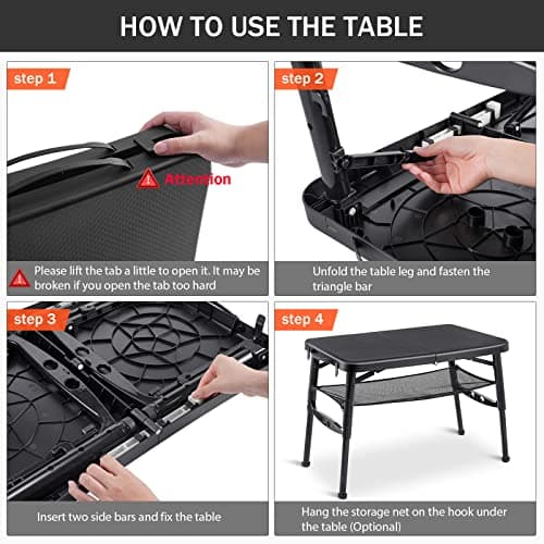 Small Folding Camping Table Portable - Adjustable Height Foldable Table Lightweight with Mesh Layer and Carry Handle for Outdoor Hiking Camp BBQ Picnic Beach Cooking Ideal as Lap Desk Bed Table 5