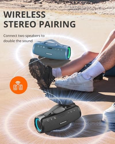 Tronsmart Mirtune S100 Portable Bluetooth Speaker, 50W Punchy Bass &Clear Treble, Retractable Handle, 20H Playtime, IPX7 Waterproof, Customize EQ for Outdoor, Camping,Beach(Black) 8