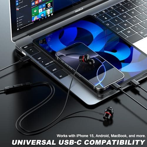 USB C Wired Headphones,【Active Noise Cancelling & One-Click ANC Toggle Button】Ear buds for iPhone 17 16 15 Pro Max USBC Earphones,Hi-Res Sound Type C Earbuds Compatible with iPhone/Android/Galaxy/iPad 5