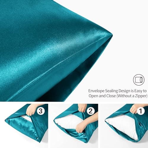 LXMGED Satin Silk Pillowcases for Skin and Hair,Set of 2 Satin Pillow Cases for Women with Envelope Closure,Soft Breathable Smooth Cooling Silk Pillow Covers for Gifts，Teal，Queen (20" x 30") 6