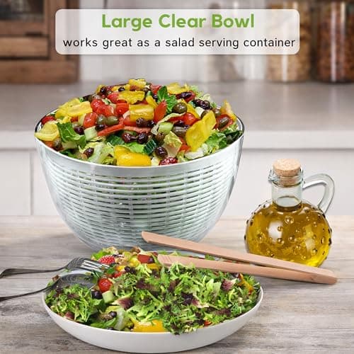 Brieftons 6.2-Quart Large Salad Spinner: Vegetable Washer Dryer Drainer Strainer with Bowl & Colander, Easy One-Handed Pump, Compact Storage, for Washing, Cleaning & Drying Greens, Vegetables, Fruits 8