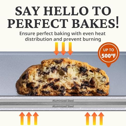 BRONYPRO Non Stick Ceramic Baking Sheet Pan Set of 3, Natural Non Toxic Cookie Sheets for Baking - PFOA, PTFE Free, Heavy Duty Aluminized Steel Oven Trays for Cooking with Silicone Handles, Cream 8