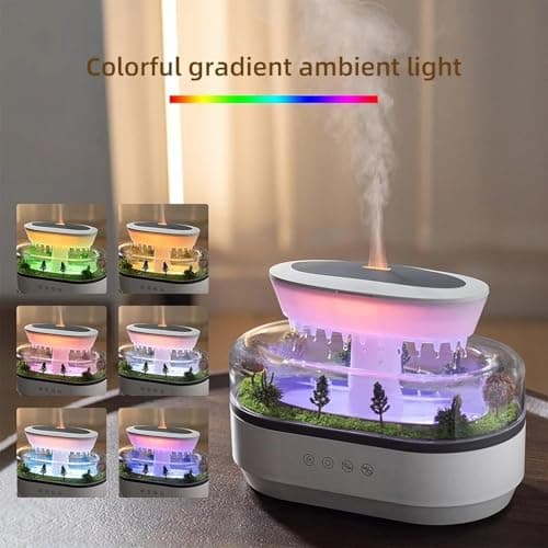 White Noise Zen Raining Cloud Night Light Aromatherapy Essential Oil Diffuser Micro Humidifier Desk Fountain Bedside Sleeping Relaxing Mood Water Drop Sound Ultrasonic Atomization Humidifier Timing 5