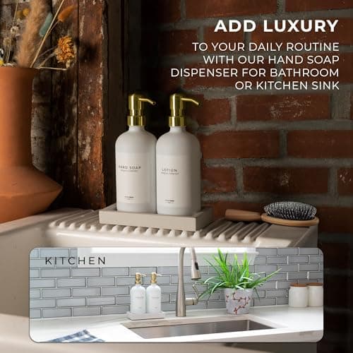 MaisoNovo Soap Dispenser 3-Piece Set | 16.9oz White Bottles with Gold Stainless Steel Pump Core 4