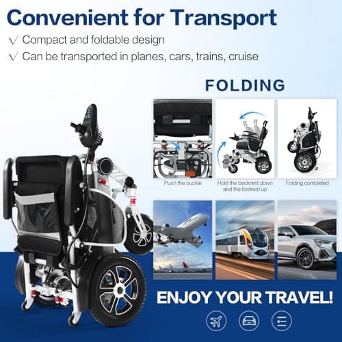 Electric Wheelchair for Adults Intelligent Power Wheelchairs Lightweight Foldable All Terrain Motorized Wheelchair for Seniors,30+ Miles Travel Range,Load Capacity 350 lbs, Airline Approved 5