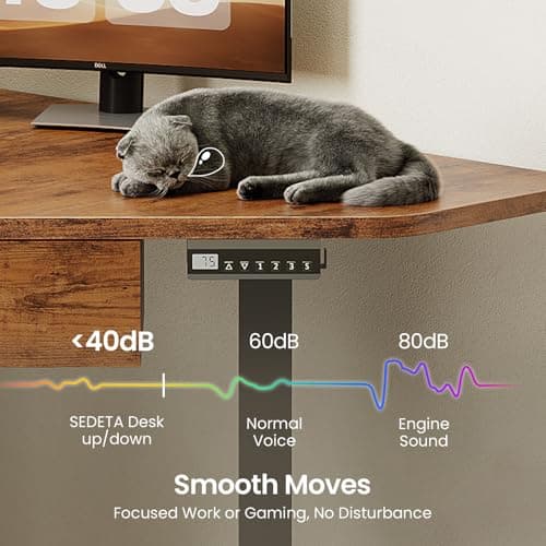 SEDETA Corner Electric Standing Desk, 32'' Small Height Adjustable Computer Desk with Drawer for Gaming, Small Space, Stand up Home Office Writing Desk, Rustic Brown 7