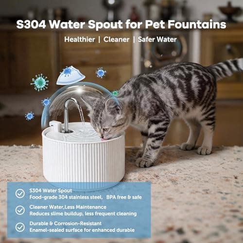 Upgrade Ceramic Cat Water Fountain, 2.2L/78oz Ceramic Cat Fountain, Automatic Ceramic Water Fountain for Cats, Pet Water Fountain with Ultra-Quiet Pump (White) 6