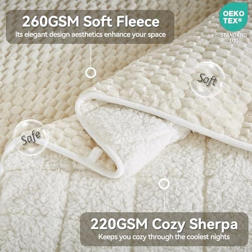 Weighted Blanket Queen Size for Adults,15lbs Jacquard Sherpa Heavy Blanket for Calming and Relax, Dual Sided Ultra Soft Fuzzy Throw Blanket with Glass Beads, 48" x 72", Cream White 5