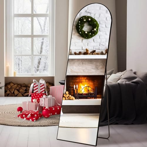 Sweetcrispy Full Length Arched Full Body Floor Mirror with Stand Aluminum Alloy Frame, Standing Hanging or Leaning Wall, 59"x16"