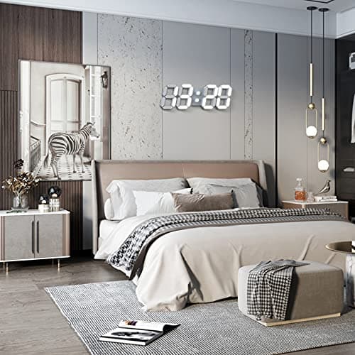 EDUP HOME 3D LED Digital Wall Clock/Desk Alarm Clock with Remote Control for Kitchen Bedroom Office, 9.7" LED Night Light Decor Clock Adjust Brightness 12H/24H Time Date Temperature, Great Gift 8