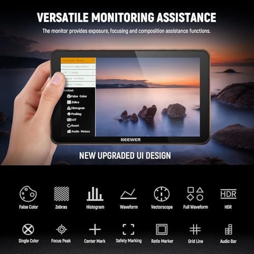 NEEWER F700 7" Camera Field Monitor, 2000nit HD 1920x1080 IPS Touch Screen with 3D LUT, 4K HDMI Loop in/Out with Peak Focus DSLR Video Assist HDR Waveform, Cold Shoe Mount, 2 NP-F750 Batteries & Cable 6
