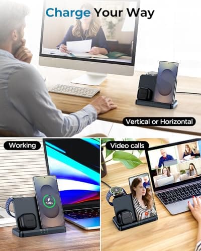 EGV Wireless Charger for Samsung – 3 in 1 Wireless Charging Station for Galaxy S26 Ultra S25 S24, Z Fold Flip 7/6, Detachable Watch Charger for Galaxy Ultra 8/7/6, Foldable, Fast Charging, No Adapter 5