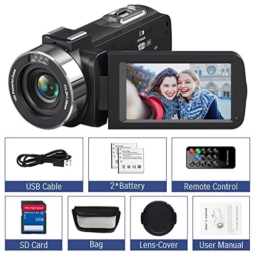 Camcorder Video Camera 4K Ultra 48MP with IR Night Vision,18X Digital Zoom Camcorder Recorder 3" 270° Rotation Touch screen Vlogging Camera for YouTube with Remote Control,2 Batteries,32GB SD Card 7