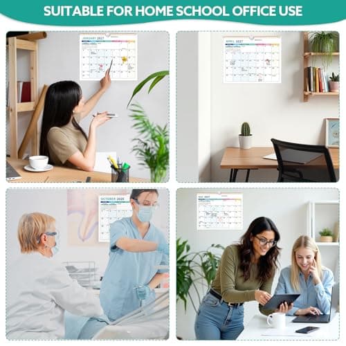 Wall Calendar 2026-2027, 18 Month Large Desk Calendar from January 2026 to June 2027 14.5" x 11.8" Monthly Calendar with Twin-Wire Binding for Home Office Planning Organisers, Colorful Blocks 6