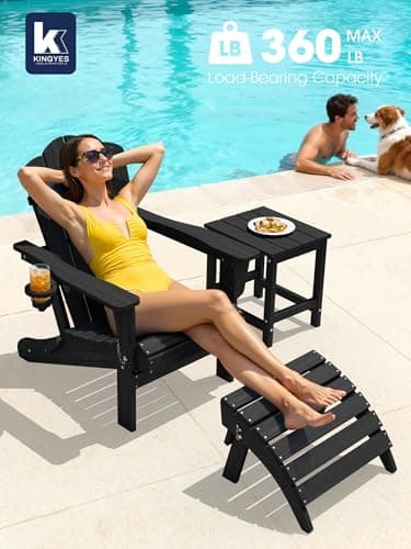 KINGYES Folding Adirondack Chair, HDPE All-Weather Patio Chairs, Wooden Textured Lawn Chair for Poolside, Backyard, Deck, Fire Pit, Black 9