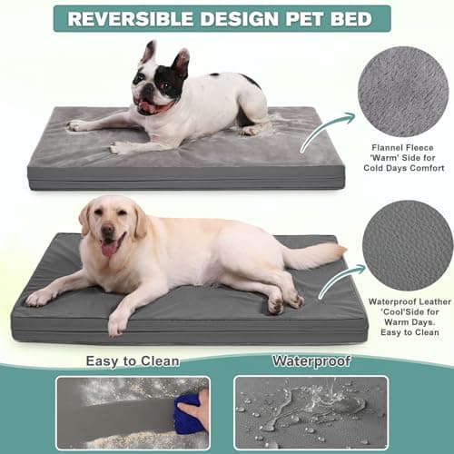 Vonabem Waterproof Outdoor Dog Bed Large Medium Sized Dogs, Washable Crate Pad 35 inch, Foam Orthopedic Pet Beds with Removable Cover,Durable Anti-Slip Kennel Pads 35"x22", Gray 2