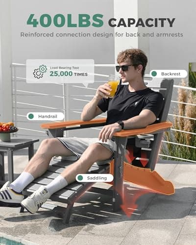 SUUNYN Folding Adirondack Chair with Retractable Ottoman, Weather Resistant Fire Pit Chair Patio Chair with 2 Cup Holder Lawn Outdoor Lounge Chair (Grey) 7