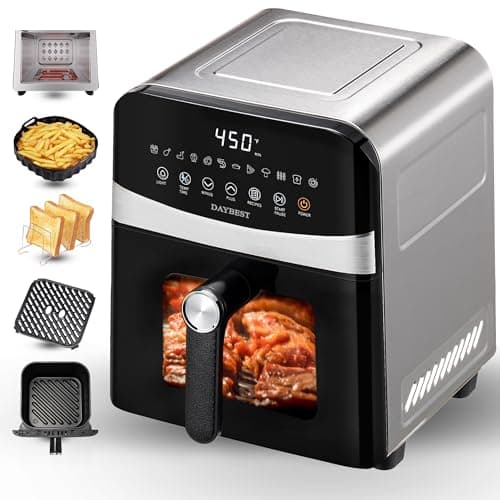 Stainless Steel Air Fryer Ceramic 12 in 1, Dual-Blazes in Steel Housing, 6QT 2-3 Servings Visible 8.27" Basket with Teflon-Free Premium Coating, 1700W, DAYBEST Dishwasher Safe Kits (Stainless Steel)