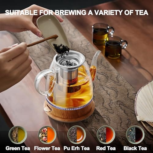 Topwit Electric Kettle Glass, For Hot Water, Tea and Coffee Dual Purpose Design, BPA-Free, 1L Pour Over Removable Stainless Steel Infuser, Auto-shut Off & Boil-dry Protect 6