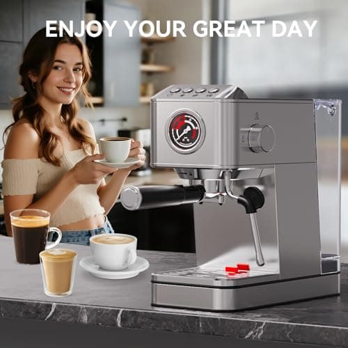 TINTALK EM623 Espresso Machine 20 Bar with Steam Milk Frother, Stainless Steel Coffee Machine with Removable Water Tank for Cappuccino,Latte, Compact Stainless Steel Coffee maker for home,Great Gift 7