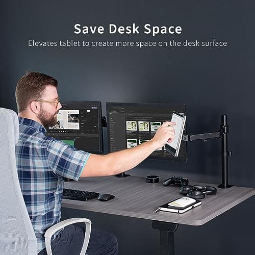 VIVO Universal Tablet Desk Mount, Single Arm Adapter for 2-in-1 Laptops, Holds up to 15.6 inch Portable Monitors Without VESA Holes, Fully Adjustable Stand, Black, STAND-V001UVM 6