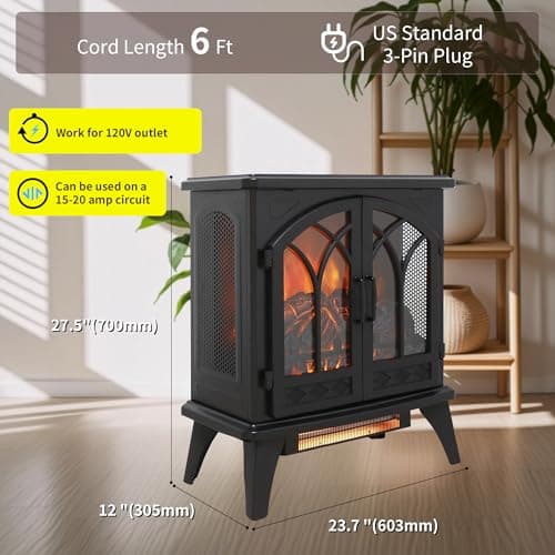Innoflame 24" Electric Fireplace, Freestanding Fireplace Heater w/Realistic Flame, Remote, Timer, Adjustable Brightness, Thermostat, Overheating Protection, 1500W, Black 9