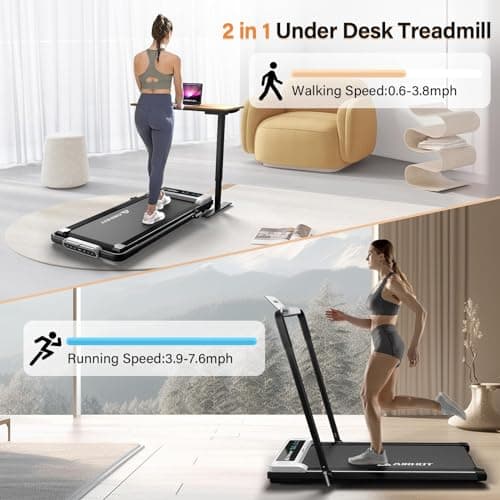 AIRHOT 2in1 Foldable Treadmill, 2.5HP Motor Walking Pad with LED Display and Remote Control, Running Machine for Home Office Use, White 4