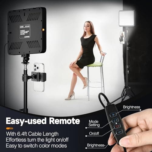 EMART LED Video Light Kit with Phone Holder & Barndoor, 2800-7000K Dimmable Studio Lights for Video Recording, 73'' Height for Live Streaming, YouTube, Vlog, Photography, Content, Podcast, 2-Pack 6