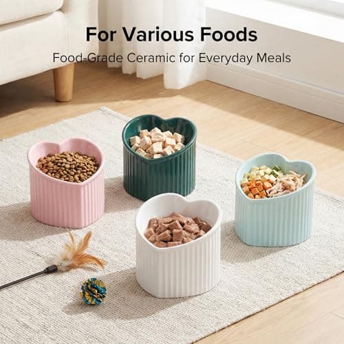 Pink Ceramic Raised Cat Bowls, Tilted Elevated Food or Water Bowls, Stress Free, Backflow Prevention, Dishwasher and Microwave Safe, Lead & Cadmium Free 5