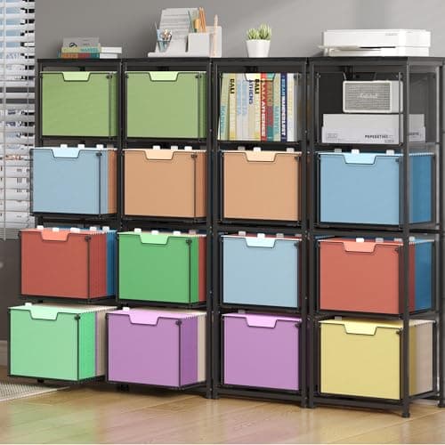 Feyejade File Cabinet 4 Drawers, Hanging Letter File Holder with Metal Frame & Wood Board, Letter Size Filing Holder with Adjustable Feet for Home Office, Solide Metal Drawers for Documents 7