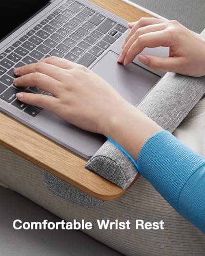 HUANUO Lap Desk - Fits up to 17 inches Laptop Desk, Built in Mouse Pad & Wrist Pad for Notebook, Laptop, Tablet, Lap Stand with Tablet, Pen & Phone Holder, Wood Grain 5