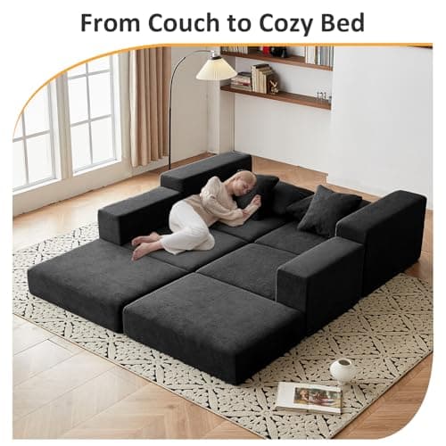 CozyMine Modular Sectional Loveseat Sofa - Cloud Boneless Couch with Non Slip Base, Modern Sleeper Sofa for Customizable Living Spaces, Cozy Modular Couch for Indoor Room, No Assembly Required, Black 7