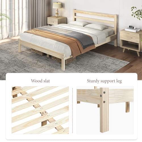 Yaheetech Queen Bed Frame Solid Pine Wood Platform Bed with Paneled Headboard, Wicklow Style/Wooden Slats Support/Noise-Free/7.5 inch Space Underneath/No Box Spring Need/Easy Assembly, Wood Queen Bed 6