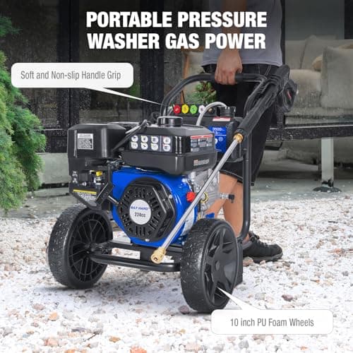 BILT HARD 3500 PSI 2.5 GPM Gas Power Pressure Washer, 224cc 4-Cycle Engine, Heavy Duty Gas Pressure Washer with Spray Gun and Wand, 5 Quick Connect Nozzle Tips, 3/5"×25' Hose, 49-State 7