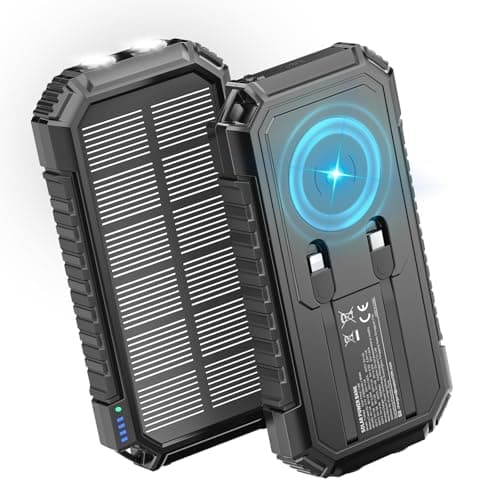 Riapow Solar Charger Power Bank - 27000mAh Wireless Portable Charger Built in 2 Cables - 22.5W Fast Charging Battery Bank with USB C in/Output - PD QC 3.0 Battery Pack Flashlight for Outdoor