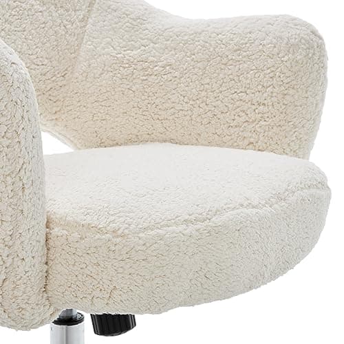 Serta Valetta Home Office Chair, Home Desk Chair with Memory Foam Padding, Midcentury Modern Style, Chrome-Finished Stainless-Steel Base, Cream Fuzzy Faux Fur 6